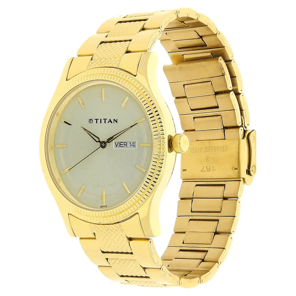 Titan Champagne Dial Golden Stainless Steel Strap Watch NL1650YM06 (DF719)