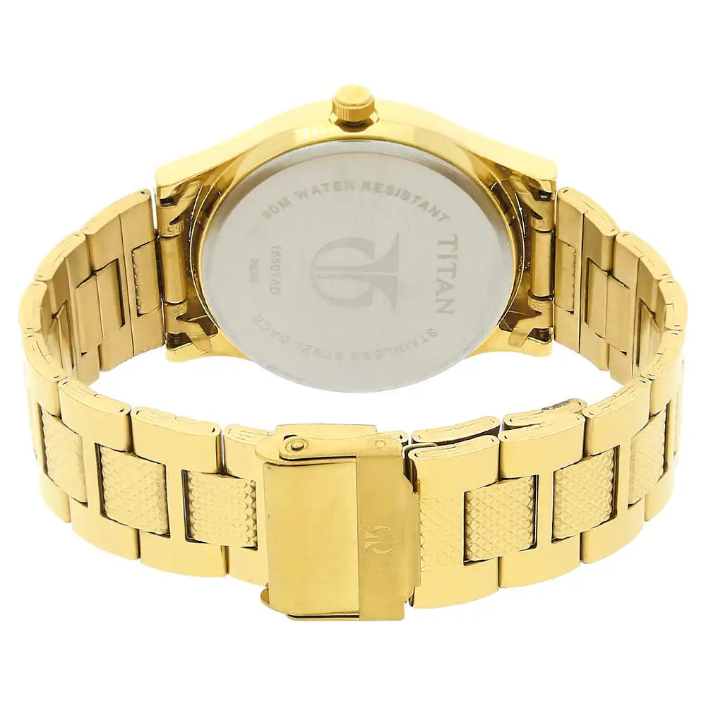 Titan Champagne Dial Golden Stainless Steel Strap Watch NL1650YM06 (DF719)