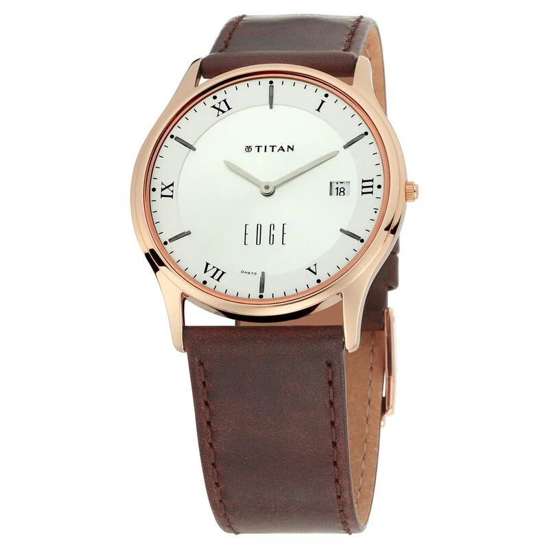 Titan Edge Quartz Analog White Dial Leather Strap Unisex Watch 1683WL02