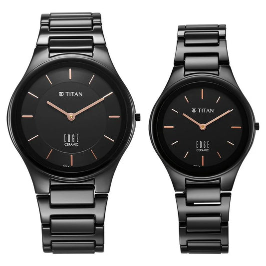 Titan Edge Pair Black Dial Analog Ceramic Strap watch for Couple - NS16962653NC01P