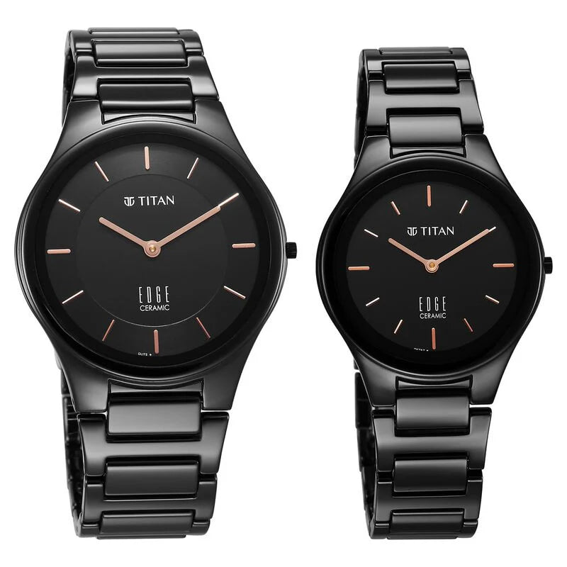 Titan Edge Pair Black Dial Analog Ceramic Strap watch for Couple - NS16962653NC01P