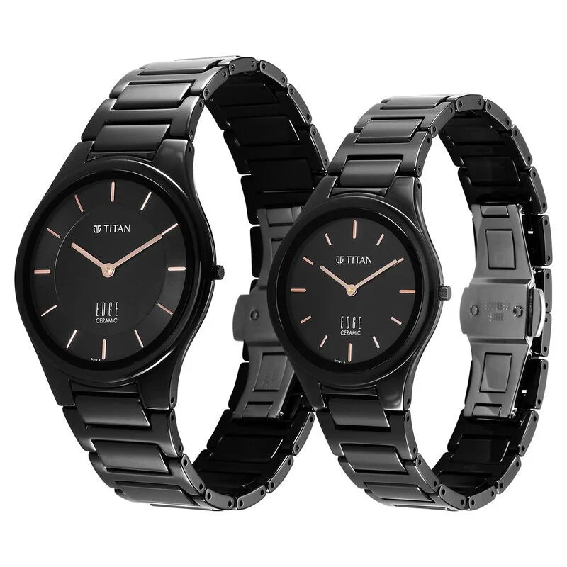 Titan Edge Pair Black Dial Analog Ceramic Strap watch for Couple - NS16962653NC01P