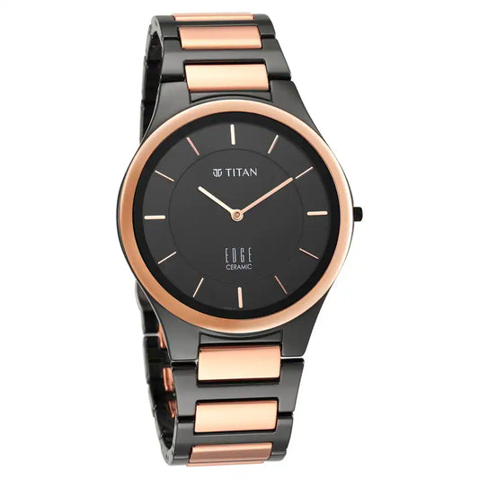 Titan Edge Ceramic Midnight Gold - Slimmest Ceramic Analog Watch NP1696KC01