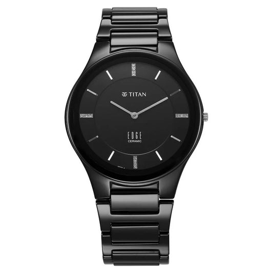 Titan Edge Ceramic Quartz in Glossy Black with Diamonds and Black Dial Watch for Men 1696NC12