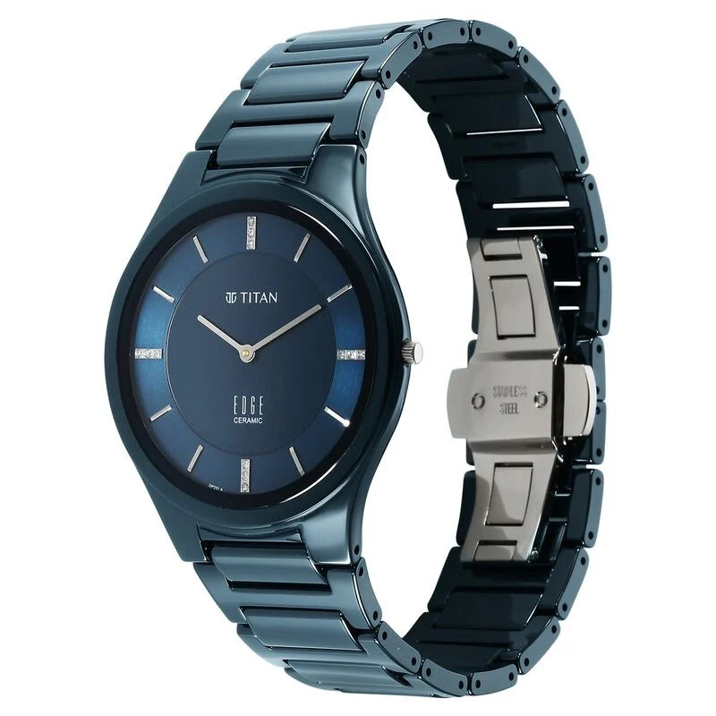 Titan Edge Ceramic Quartz in Atlantic Blue Dial with Diamonds Watch for Men 1696QC09