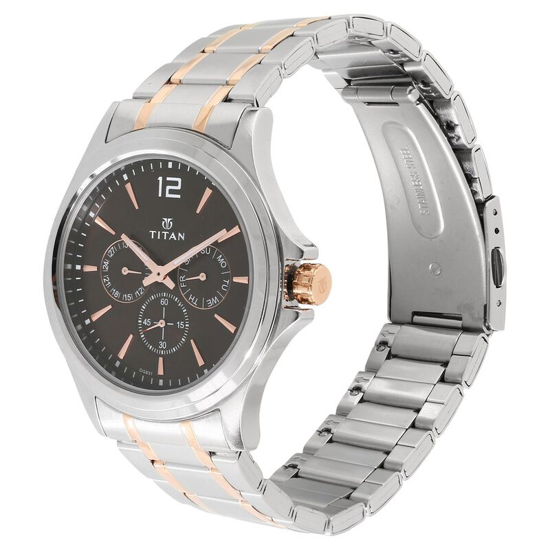 Titan Workwear Quartz Multifunction Brown Dial Stainless Steel Strap watch for Men NR1698KM01