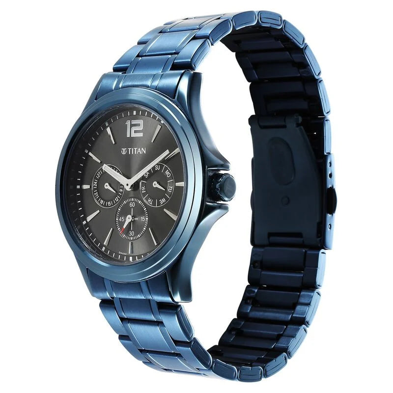 Titan Neo Splash Anthracite Dial Quartz Multifunction Stainless Steel Strap Watch for Men 1698QM01