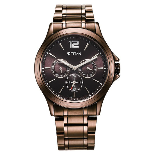 Titan Neo Splash Quartz Multifunction Brown Dial Stainless Steel Strap Watch for Men 1698QM02