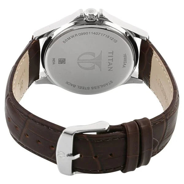 Titan Quartz Multifunction Silver Dial Leather Strap Watch for Men ns1698sl01 / 1698sl01