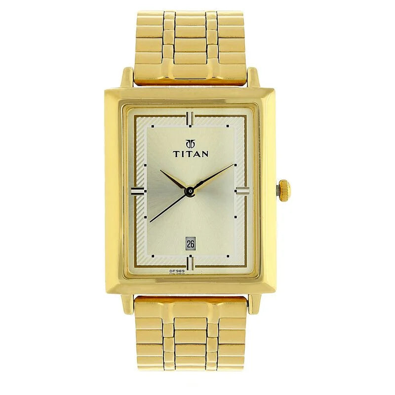 Titan Quartz Analog with Date Champagne Dial Stainless Steel Strap Watch for Men NS1715YM02 / 1715YM02