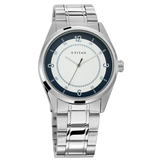 Titan Men's Timeless Charm: Men's Analog Watch with white Dial and Metal Strap NS1729SM04 / 1729SM04