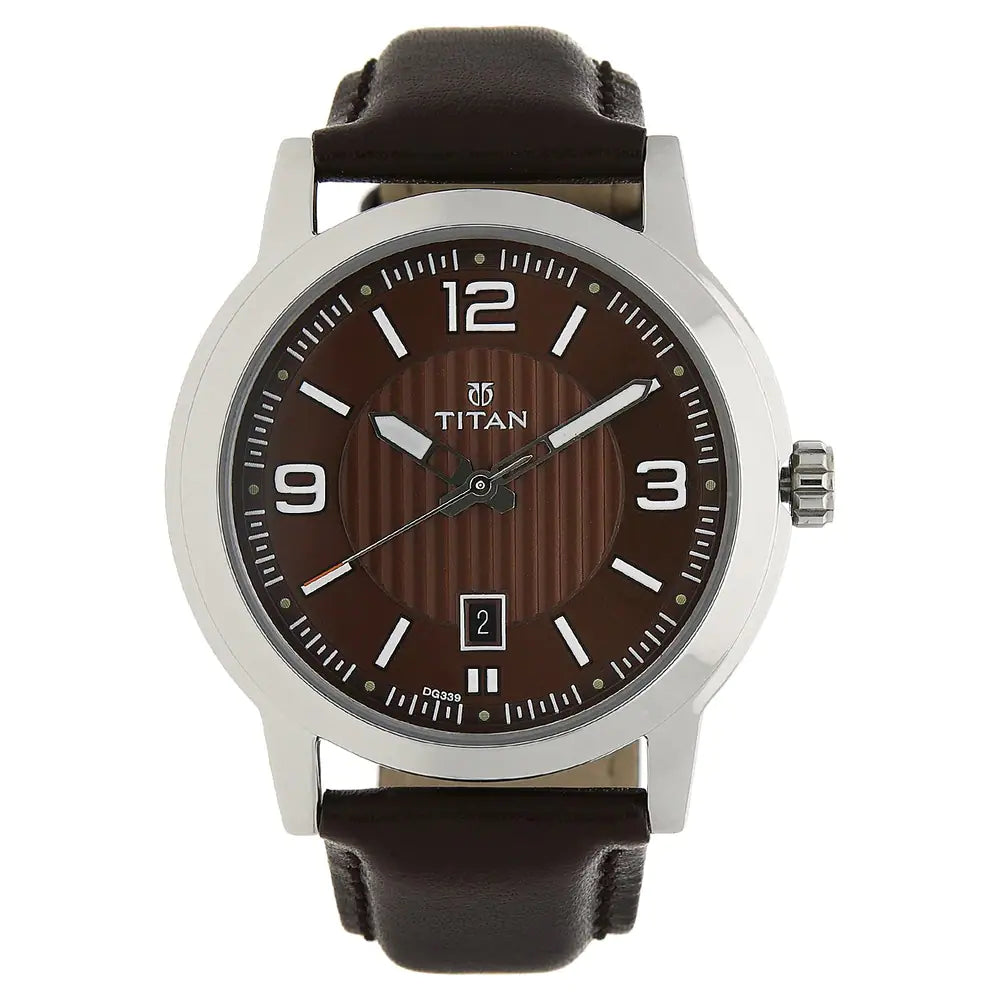 Titan Brown Dial Brown Leather Strap Watch NP1730SL03 (DG339)