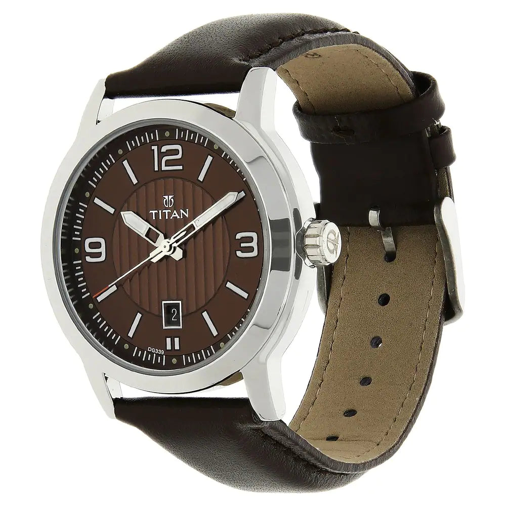 Titan Brown Dial Brown Leather Strap Watch NP1730SL03 (DG339)