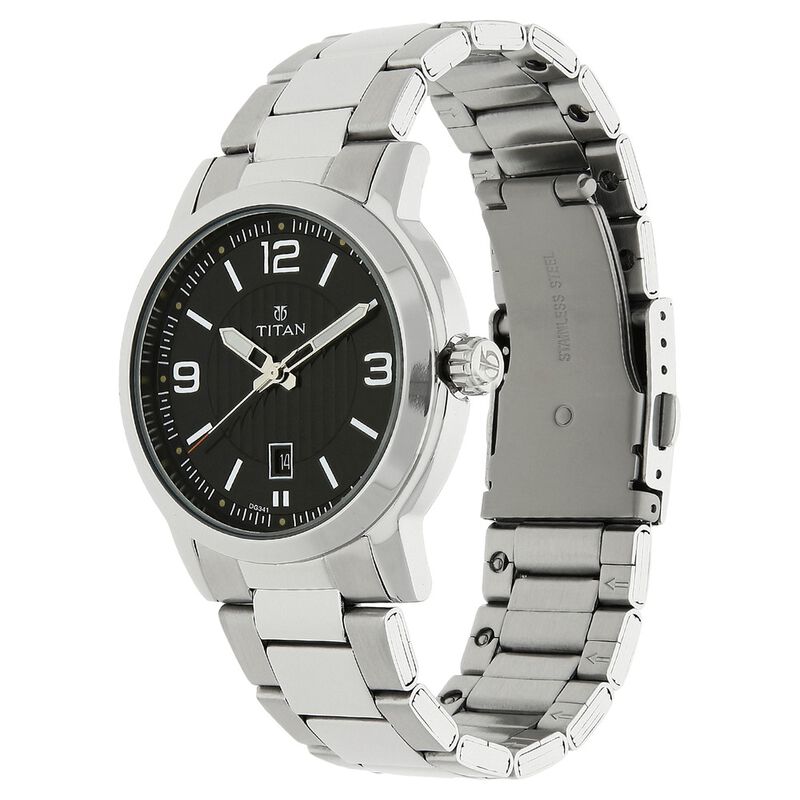 Titan Quartz Analog Analog with Date Black Dial Stainless Steel Strap Watch for Men NR1730SM02