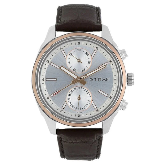 Titan Quartz Multifunction Silver Dial Leather Strap Watch for Men NS1733KL02 / 1733KL02