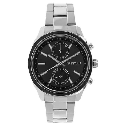 Titan Men's Metropolitan Luxe: Multifunction dark grey Dial with Two-Tone Stainless Steel Bracelet Watch NS1733KM01 / 1733KM01