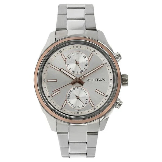 Titan Workwear Quartz Multifunction Silver Dial Stainless Steel Strap Watch for Men ns1733km02 / 1733km02