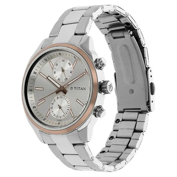 Titan Workwear Quartz Multifunction Silver Dial Stainless Steel Strap Watch for Men ns1733km02 / 1733km02