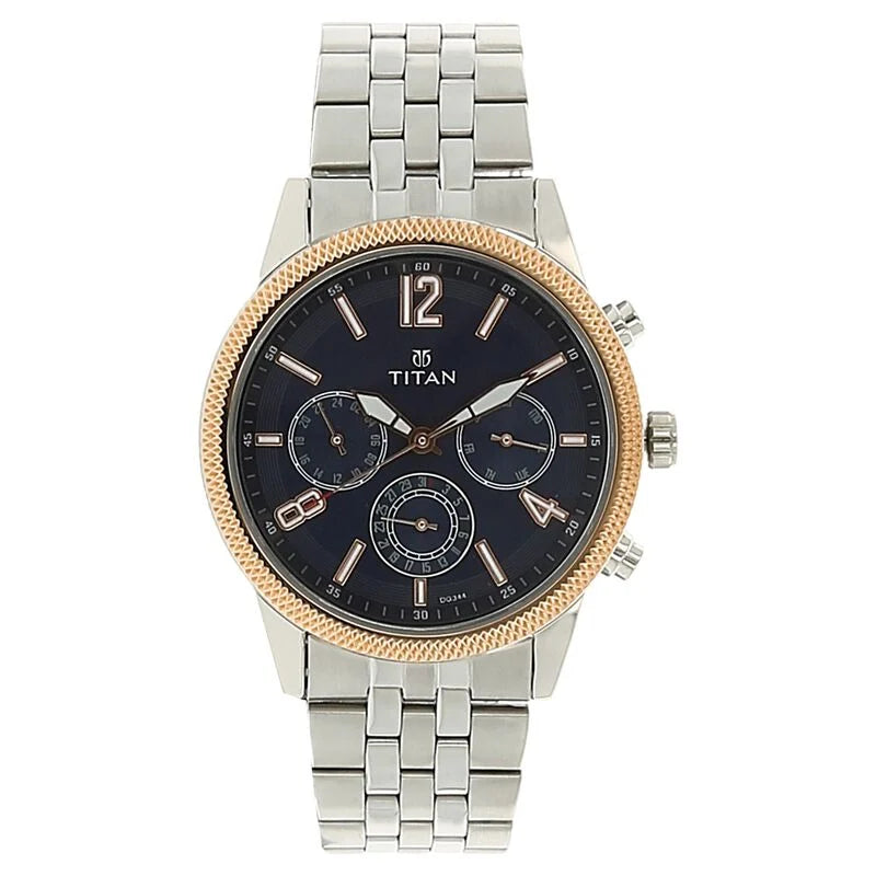 Titan Men's Metropolitan Luxe: Multifunction blue Dial with Two-Tone Stainless Steel Bracelet Watch NS1734KM01 / 1734KM01