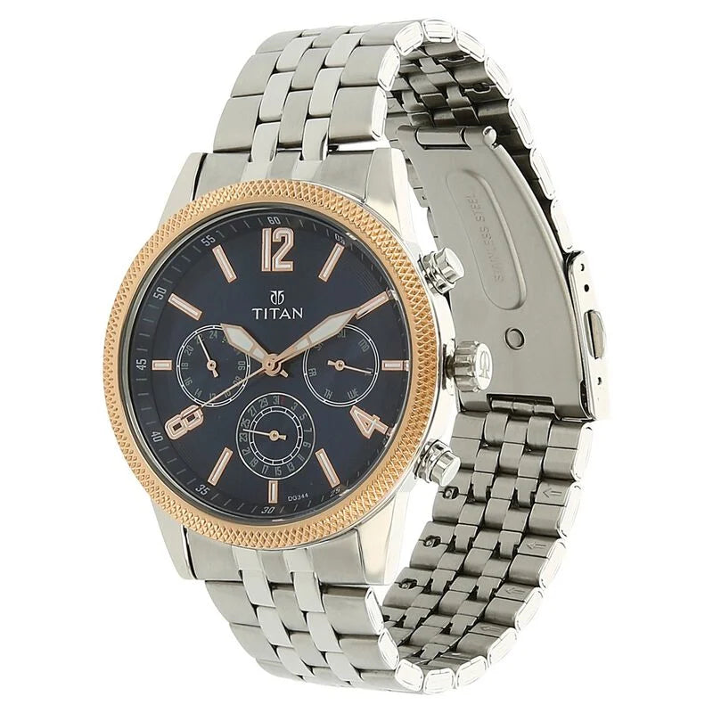 Titan Men's Metropolitan Luxe: Multifunction blue Dial with Two-Tone Stainless Steel Bracelet Watch NS1734KM01 / 1734KM01