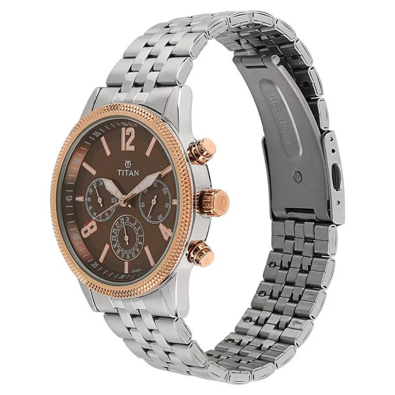 Titan Workwear Quartz Multifunction Brown Dial Stainless Steel Strap watch for Men NS1734KM03 / 1734KM03