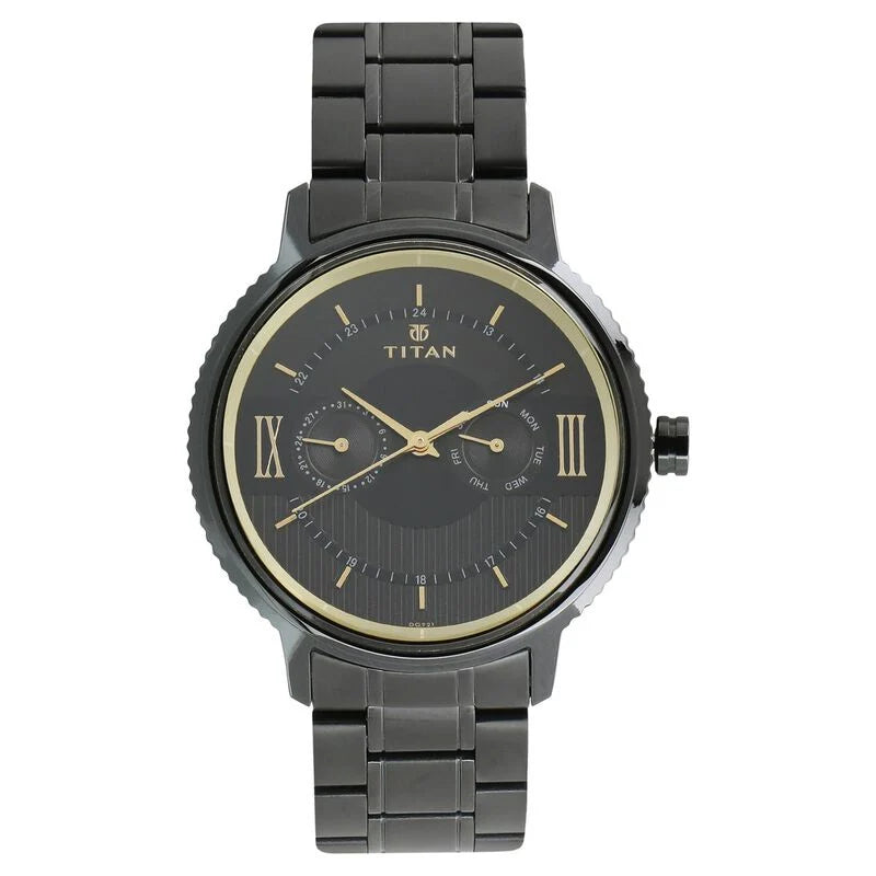 Titan Regalia Baron Black Dial Analog with Day and Date Stainless Steel Strap Watch for Men  NS1743NM01