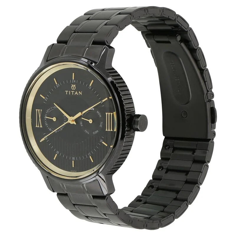 Titan Regalia Baron Black Dial Analog with Day and Date Stainless Steel Strap Watch for Men  NS1743NM01