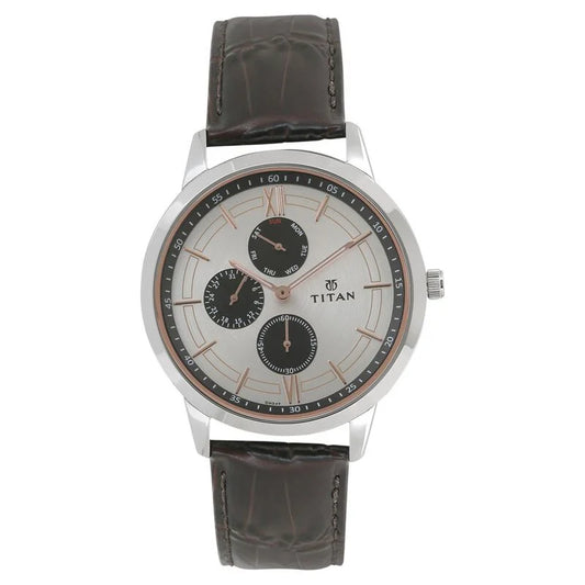 Titan Quartz Multifunction White Dial Leather Strap Watch for Men NQ1769SL04 / 1769SL04