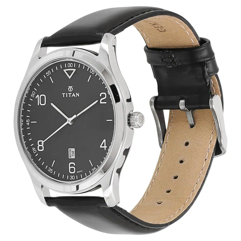 Titan Workwear Watch with Black Dial & Leather Strap NN1770SL02 (DH331)