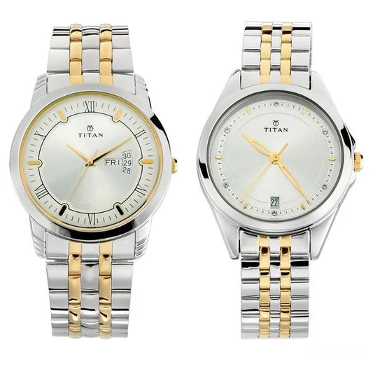 Titan Bandhan Quartz Analog with Day and Date Silver Dial Stainless Steel Strap Watch for Couple ns17742565bm01p / 17742565bm01