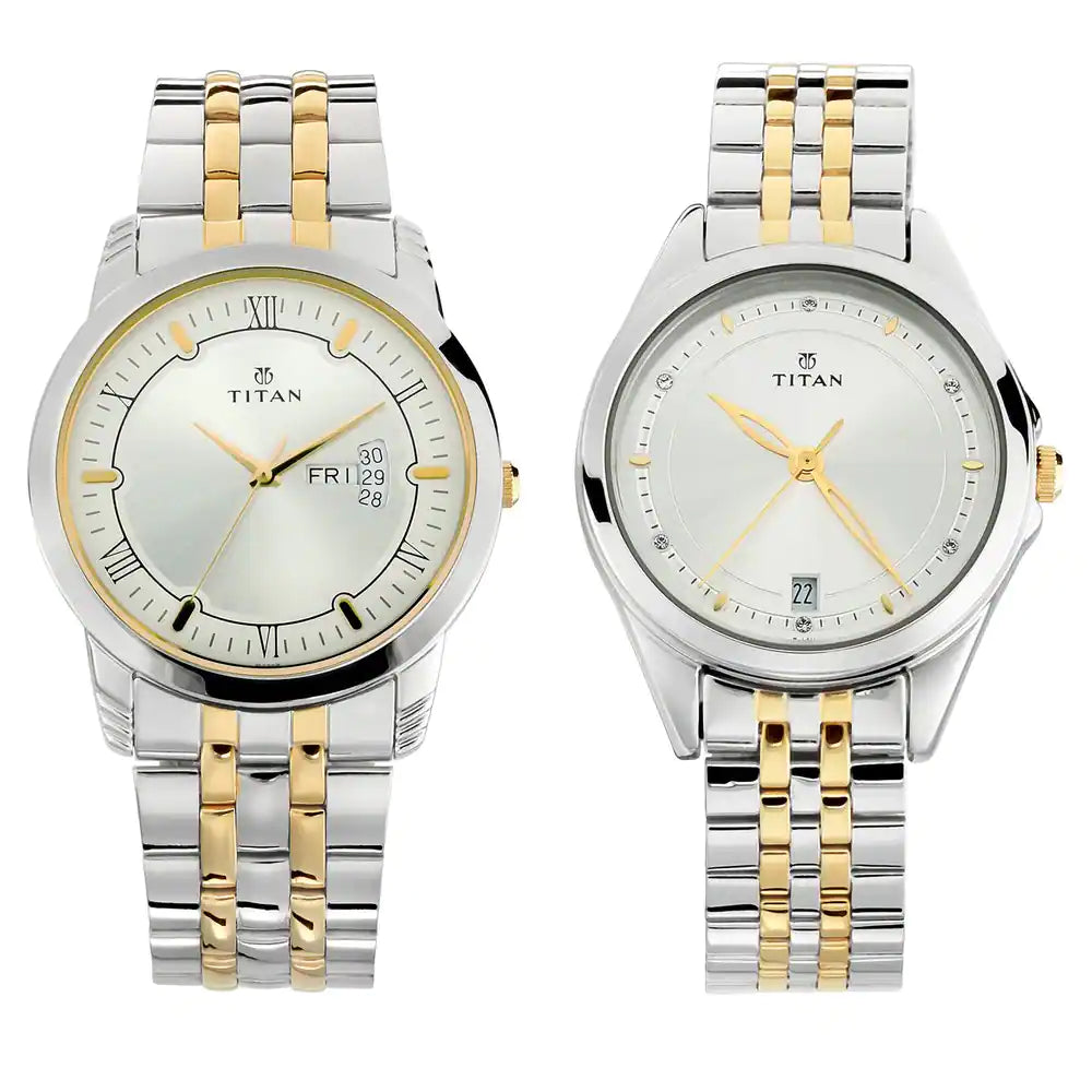 Titan Bandhan Silver White Dial Stainless Steel Pair Watches  NP17742565BM01