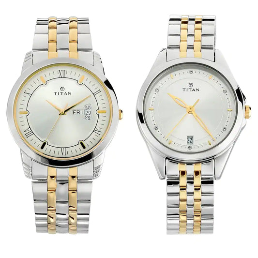 Bandhan Silver White Dial Stainless Steel Pair Watches  NP17742565BM01