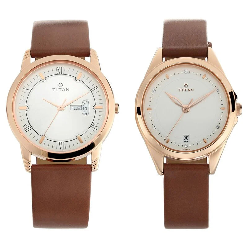 Titan Bandhan Silver White Dial Leather Pair Watches  NP17742565WL01