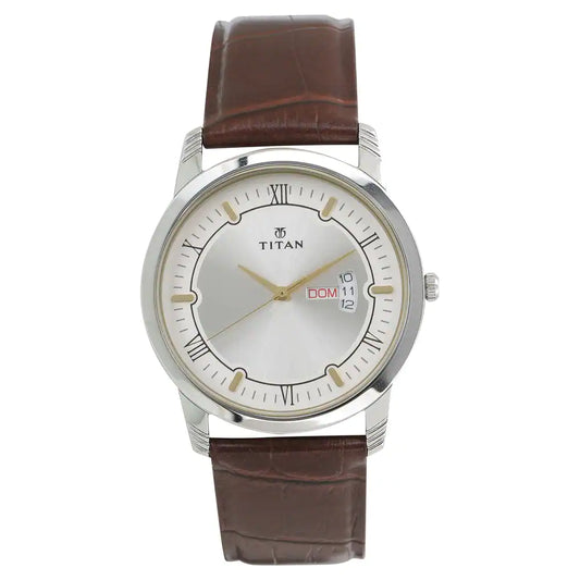 TITAN Silver Dial Brown Leather Strap Watch NS1774SL01