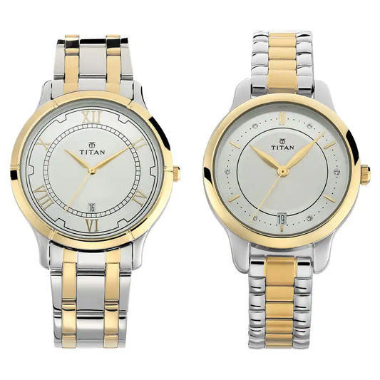 Bandhan Silver White Dial Stainless Steel Pair Watch NP17752481BM01 / NS17752481BM01P