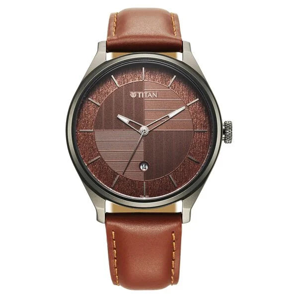 Titan Neo Economy Quartz Analog with Date Brown Dial Brown Leather Strap Watch For Men 1802ql02