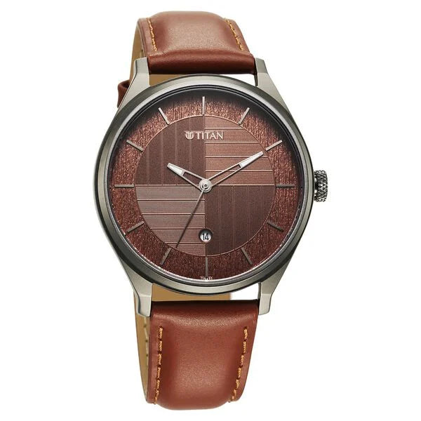 Titan Neo Economy Quartz Analog with Date Brown Dial Brown Leather Strap Watch For Men 1802ql02