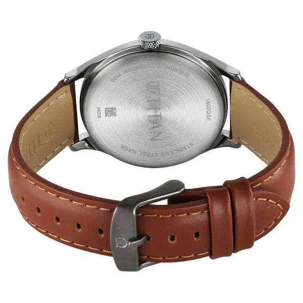 Titan Neo Economy Quartz Analog with Date Brown Dial Brown Leather Strap Watch For Men 1802ql02