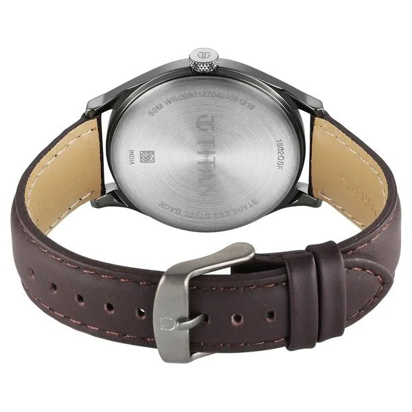 Titan Neo Economy Quartz Analog with Date Grey Dial Brown Leather Strap Watch For Men 1802ql03