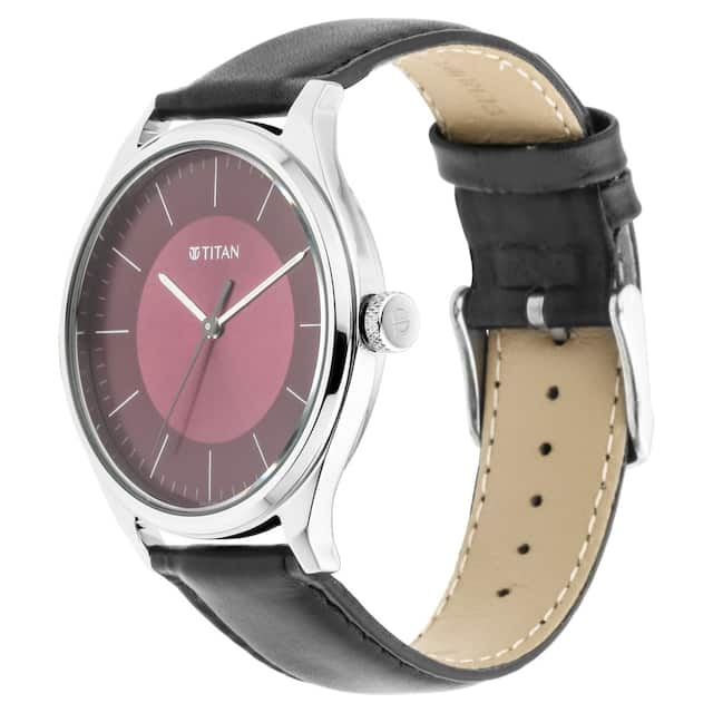 TITAN Workwear Watch with Maroon Dial & Leather Strap NP1802SL05