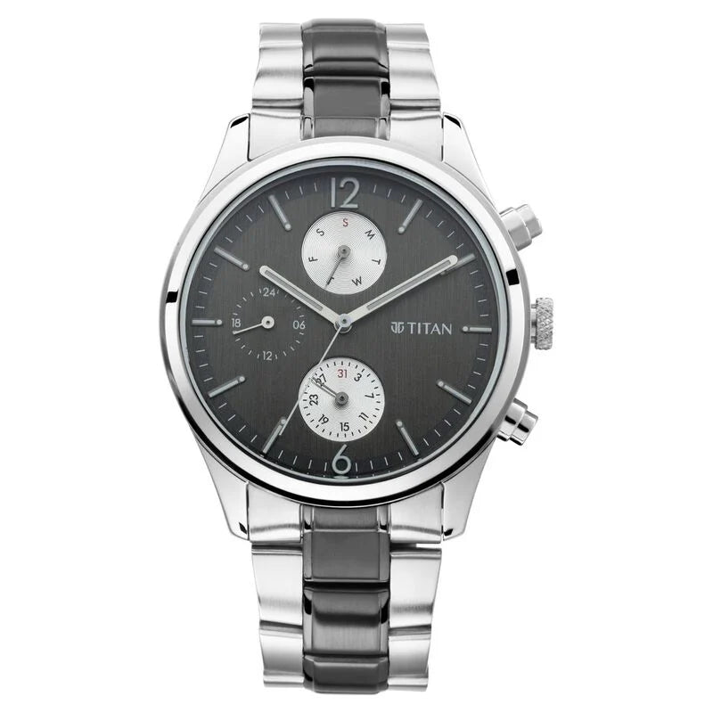 Titan Men's Metropolitan Charm: Men's Multifunctional Anthra Watch with Metallic Accents NS1805KM02 / 1805KM02