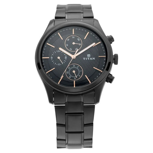 Titan Men's Metropolitan Charm: Men's Multifunctional Black Watch with Metallic Accents NS1805NM01