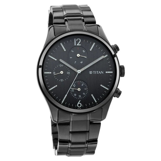 Titan Men's Metropolitan Charm: Men's Multifunctional Black Watch with Metallic Accents NS1805NM02 / 1805NM02