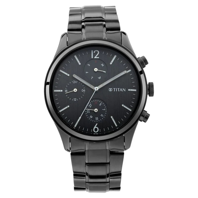 Titan Men's Metropolitan Charm: Men's Multifunctional Black Watch with Metallic Accents NS1805NM02 / 1805NM02