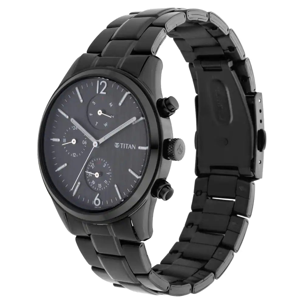 Titan Workwear Watch with Black Dial & Metal Strap NP1805NM02