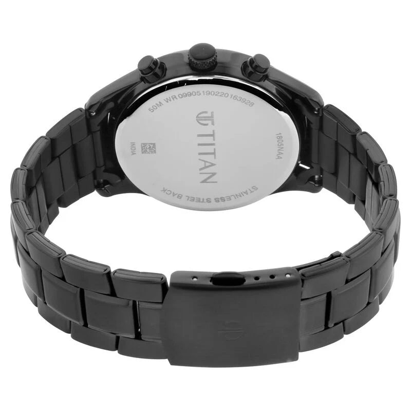 Titan Men's Metropolitan Charm: Men's Multifunctional Black Watch with Metallic Accents NS1805NM02 / 1805NM02