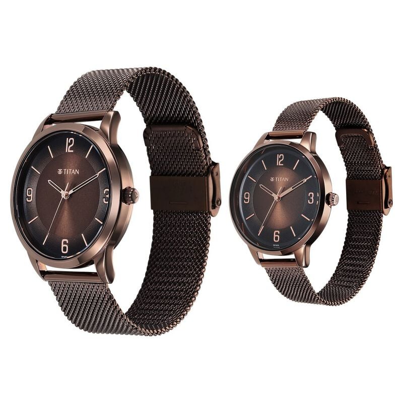 Titan Bandhan Quartz Analog Brown Dial Stainless Steel Strap Watch for Couple 18062648QM01P