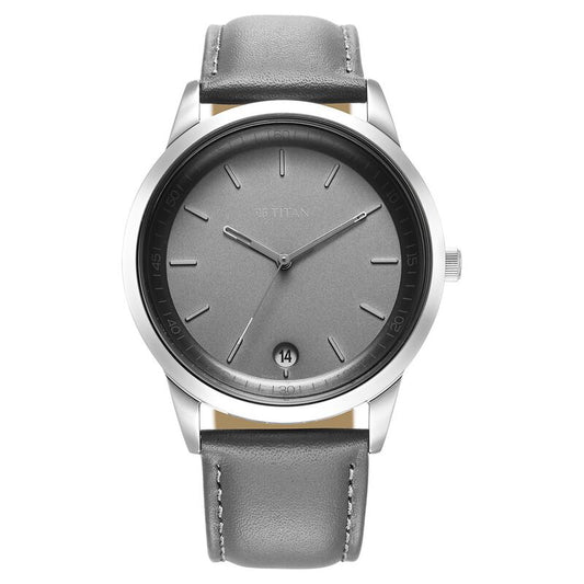 Titan Wrist Wit Quartz Analog with Date Grey Dial Leather Strap Watch for Men 1806SL13