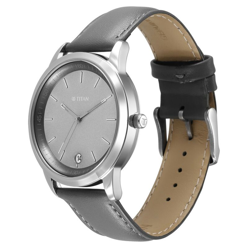 Titan Wrist Wit Quartz Analog with Date Grey Dial Leather Strap Watch for Men 1806SL13