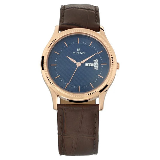 Titan Analog Blue Dial Day Date Leather Strap watch for Men NR1824WL01 / 1824WL01